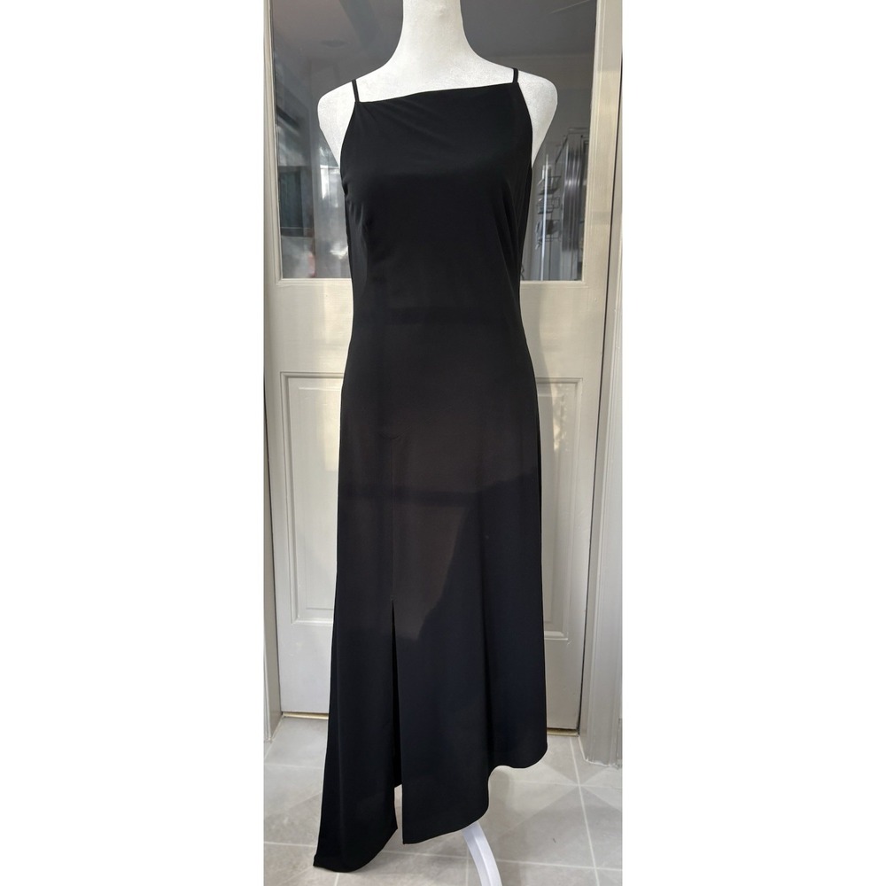 David Meister Black Slip Dress Size 2 Asymmetrical Hem Maxi